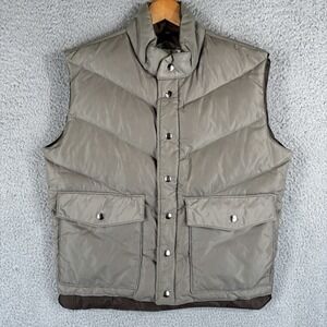 Vintage Windbreaker Puffer Vest Mens Medium Tan Down Filled Zip Snap Pockets 90s